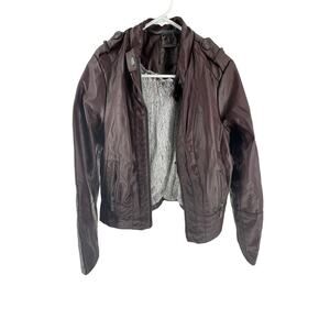 L2 Burgundy Faux Leather Faux Fur Lined Full Zip Moto Jacket Women's Size Small